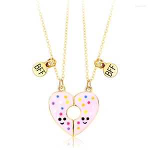 Hänge halsband trender 2pieces magnet bff hjärta halsband donuts vänskap smycken födelsedagspresenter för vänner barn