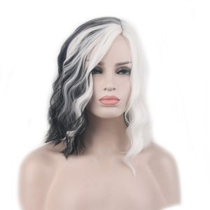 Medium Length Curly Wig Black White Mix Color WoodFestival Women Blue Purple Blonde Party Wigs Cosplay Synthetic Hair