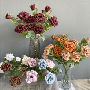 Decorative Flowers 1pc 3 Heads Curling Rose Artificial Flower Branch Diy Home Decoration Table Shop Window Display Wedding Party Fake