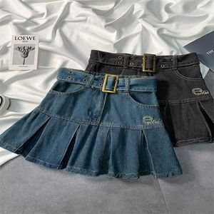 Spódnice dziewczęta jeansowo plisowana spódnica haftowana elastyczna talia dżinsowa spódnica sportowa w talii T230301
