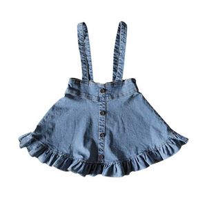 Saias roupas de bebê de menina nova saia de peças de suspensão de suspensão de suspensão de suspensão 2-12a garota escura azul-line jeans da linha de jeans saia CL849 T230301