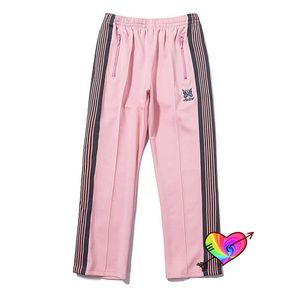 Men's Pants Pink Needles Pants 2021 Men Women 1 1 High Quality AWGE Embroidered Butterfly Needles Track Pants Side Striped Trousers T230302