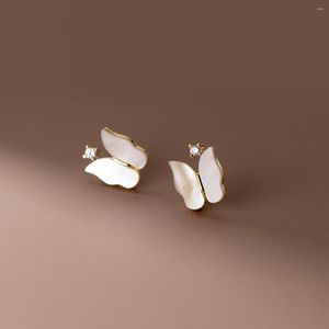 Boucles d'oreilles à clous en argent Sterling 925 véritable coquille de papillon bijoux d'insectes doux pour femmes filles cadeaux d'anniversaire d'anniversaire