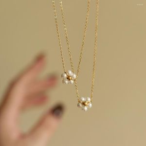 Pendant Necklaces Handmade Pearl Flower Necklace Women Vintage Plated 18K Gold Luxury Elegant Daisy Wedding Bridesmaid Jewelry Accessories