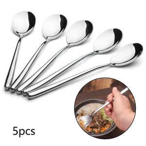 Spoons 5pcs Silver Dinnerware Korean Stainless Steel For Household Kitchen Rice soup cereal chili desserts Kitchenware 230302