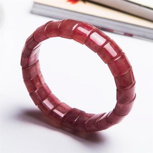 Strand Unique One Natural Transparent Strawberry Quartz Crystal Rectangle Beads Armband For Women Femme Stretch Charm Armband