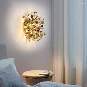 Wandlampen Nordic Moderne LED-Lampe Edelstahl Blätter Innendekor Licht für Wohnzimmer TV Hintergrund Schlafzimmer El Glanz
