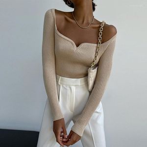 Women's Sweaters Slim Pullover Sweater Long-sleeved Square Neck Knitted Women's Autumn 2023 Solid Color Bottoming Shirt Tops Female