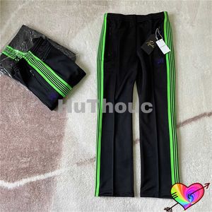 Men's Pants Green Stripe Black Needles Pants Men Women Purple Butterfly Needles Track Pants 1 1 Embroidery 2022 AWGE Trousers T230302