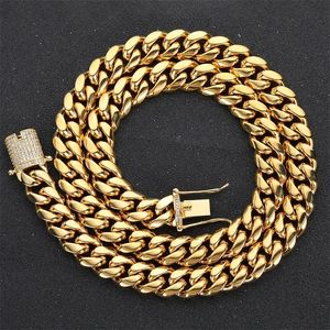 Pendanthalsband Hip Hop 18K Guldpläterad rostfritt stål smycken Iced Cadena Hombre Miami Cuban Link Chain Halsband för män 230301