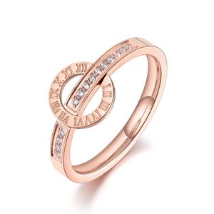 Bröllopsringar Trendiga titan Rostfritt stål Romerska siffror för kvinnor Girl Mosaic CZ Crystal Love Ring Smycken R19075