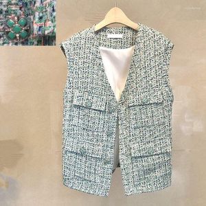 Kvinnors västar skräddarsydd butik skräddarsydd liten doft av high-end big-name green tweed plädväst jacka kvinnlig trend