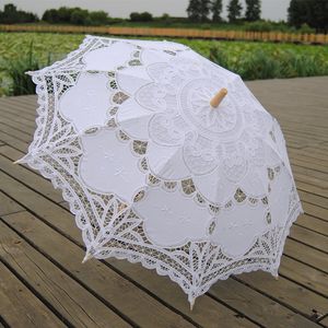 New Parasols Sun Umbrella Cotton Embroidery Bridal Umbrella White Ivory Lace Parasol Umbrella Decorative umbrella for wedding