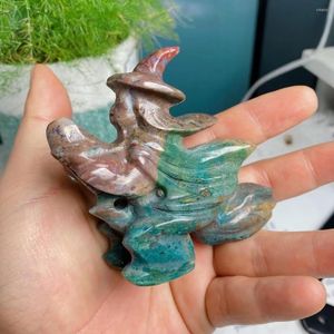 Decorative Figurines Natural Ocean Jasper Halloween Wizard Crystal Carving Crafts Polishing The Witch On Broomstick Healing Home Decoration