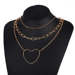Pendant Necklaces 12 Pieces/Lot Jewelry Love Heart Necklace For Women Gold Color Charm Multilayer Chain Choker Hollow Wholesale