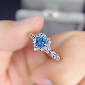 Girls students Wedding Rings women love heart sky blue artificial crystal zircon diamond white gold plated ring Party jewelry birthday gift adjustable