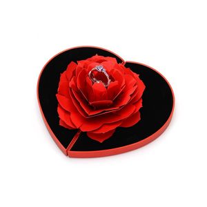 Empty Heart shaped Rose rotating Ring Box Creative flower proposal ring box Wedding Gift box