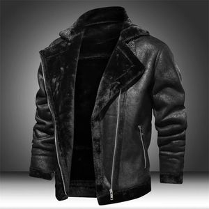 Herrläder Faux Leather Men's Winter Fleece Motorcykelskinnjacka plus Velvet tjock retro vintage Leisure Manlig outwear Varma kashmir inre rockar 230301