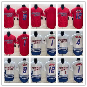 2023 Puerto Rico Lindor 12 Baez 9 Molina 4 Correa 1 Бейсбол Джерси белая красная пуговица Men Size S-xxxl