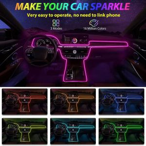 Tiras de LED 1M/2M/3M/5M Interior do carro Led Lâmpada Decorativa Fiação EL Neon Strip Para Auto DIY Luz Ambiente Flexível USB Party Diode