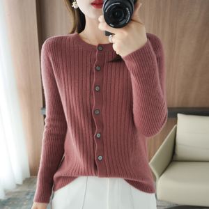حياكة النساء جولة الرقبة المحبوكة كارديجان للسيدات 21Autumn و Winter Outer Wear All-Match Base Sweater Corean Hang Article Top 230302