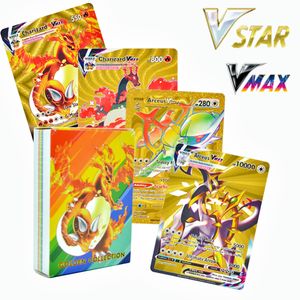 Gold Pokemon Game Cards Vstar Vmax GX EX DX RARE Cards 55PCS Gold Foil Card Assorted TCG Deck Box