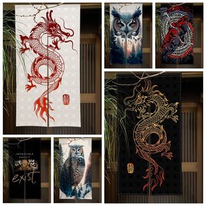 KozyHome Japanese Door Curtain - Dragon Owl Tiger Painting Sheer Panel Tapestry Room Divider for Kitchen - Elegant Design & Versatile Use.