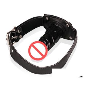 Outros itens de beleza de saúde Penis Plug Black Lockable Strap on sile vibrador bocal morda escrava de couro brinquedos de restrição para o casal dhamx