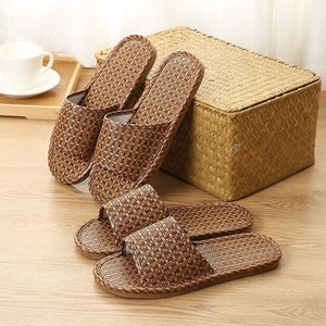 Slippers Summer Linen Woven Sandals and Ladies Home Rattan Grass Indoor Non-slip Wear-resistant Soft Bottom Men's Y2302