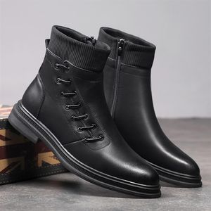 Korean Style Luxury Men Black Ankle Boots Fashion Side Lace Up Trending Short Leisure Shoes Male Platform Botas Size 38-43339B