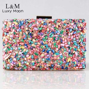 s Women's Party Purse Evening Multicolor Crystal Stone Ethnic Bag Ladies Box Clutches Wallets for Weddings XA7RL230302