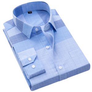 Camisas de marca homens Men manga longa clássica clássica xadrez casual suave e confortável botão de bolso único Down Down Camisa Social