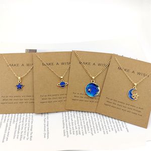 Creative Starry Sky Clavicle Chain Pendant Necklace Korean Version Dream Planet Star Moon Necklace Jewelry Gift With Gold Card