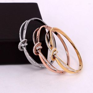 Braccialetto alla moda in acciaio inossidabile con cristallo pieno Bowknot X Bracciale a croce Colore oro rosa Donna donna regalo per feste