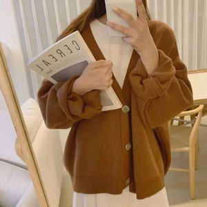 Kvinnors stickor Tees Lucyever Vintage Sticked Cardigans Kvinnor Harajuku Brown Autumn Winter Button Up Tröja Kvinnlig Loose Warm Knitwear Coat 230302