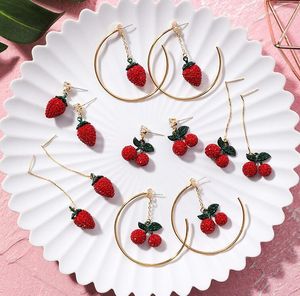 Dangle Earrings 925 Silver Needle Sweet Strawberry Cherry Cute Exaggerated Fringed Rhinestone Super Fairy Long Girl Heart