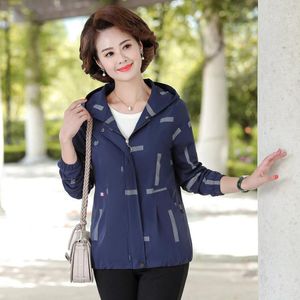 Giacche da Donna Giacca Donna Autunno con Cappuccio Cardigan Zip sul Davanti Blu Navy Rosso Caramello Stampa Cappotto con Cappuccio per Donne di Mezza Età Capispalla