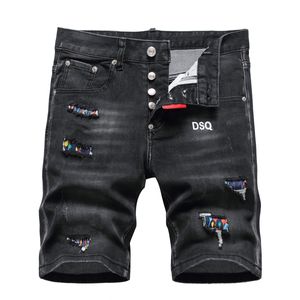 Tr apstar dsq calças de brim curtas masculinas hip hop rock moto rasgado denim biker dsq verão jeans preto curto 1108