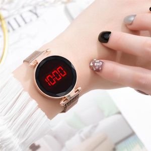 Orologi da polso Orologi da donna magnetici alla moda Cinturino in maglia di acciaio inossidabile oro rosa Orologio da donna minimalista elettronico a led