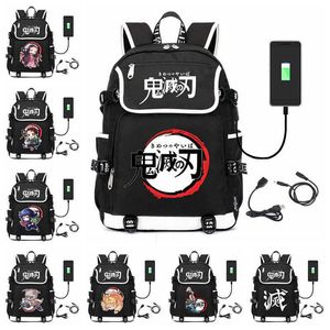 Ryggsäck anime demon slayer kamado nezuko USB ryggsäck väska rese bok skolväskor cosplay män student skolpaket ryggsäckar gåva