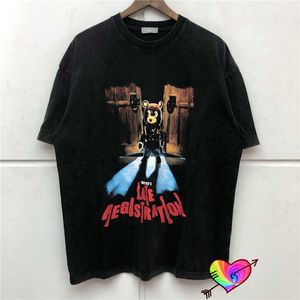 メンズTシャツヴィンテージTシャツメンメン女性高品質の音楽アルバムツアーYe Tee特大のヘビーファブリックトップウォッシュヒップホップ半袖T230302