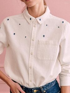 Blusas femininas no início da primavera letra letra bordada pássaros padronizada blusa de peito único retro manga longa elegante camisa casual tops