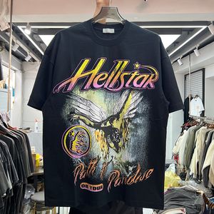 24ss överdimensionerade tees t skjortor herrar vintage svart skjorta överlägsna hip hop örn tryckt tshirts riktiga bilder