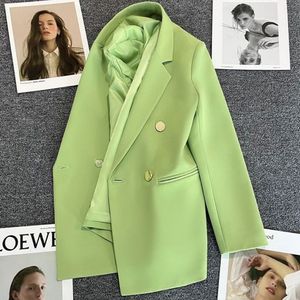 Kadınlar Suits Blazers Kadınlar Sıradan Blazer Çift Kelime Kruvaze Takımlı Ceket Koreli Versiyon Saf Renk Gevşek Moda Takım Ceket Basit Ofis Bayanlar 230302