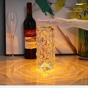 Bordslampor Desk Lamp LED Crystal Projector Rose Flower Room Decoration Diamond Night Light USB Laddningsbar för Bar Home D74