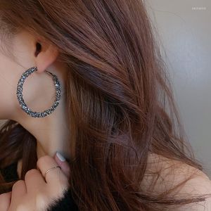 Creolen U-Magical Design Schwarz Silber Farbe Kreis Geometrische Ohrringe Für Frauen Luxus Strass Schmuck Zubehör