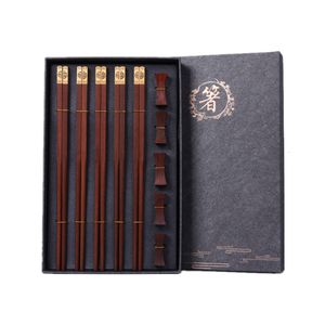 Chopsticks 5 pairs Chinese High Quality Premium Natural Red SandalWood Gift Box Packaging Household Tableware Set 230302