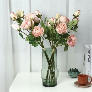 Flores decorativas Artificial 3 Head Roses