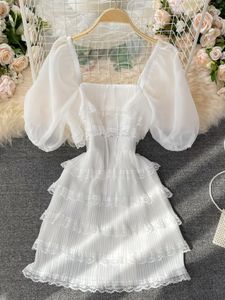 Платье для вечеринок женщины белое шифоновое платье летнее элегантное рукав квадратный воротник кружев