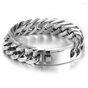 Länkarmband Trendiga 15/17mm rostfritt stål Silverpolerad kubansk trottoarkedja Gift Män armband Bangle 7-11 tum tunga smycken försäljning